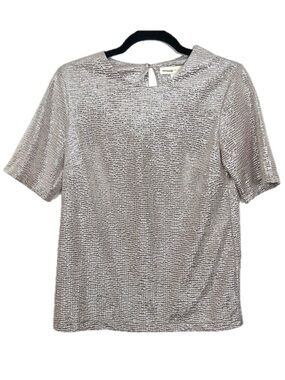 NWT Monteau Blush Silver Dotted Short Sleeve‎ Stretch Top Small cg